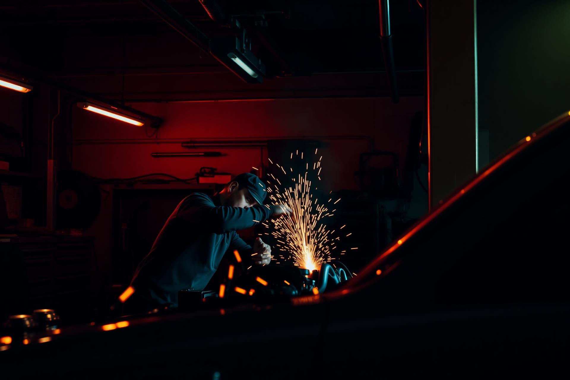 SN Motors mechanic working on a car engine
